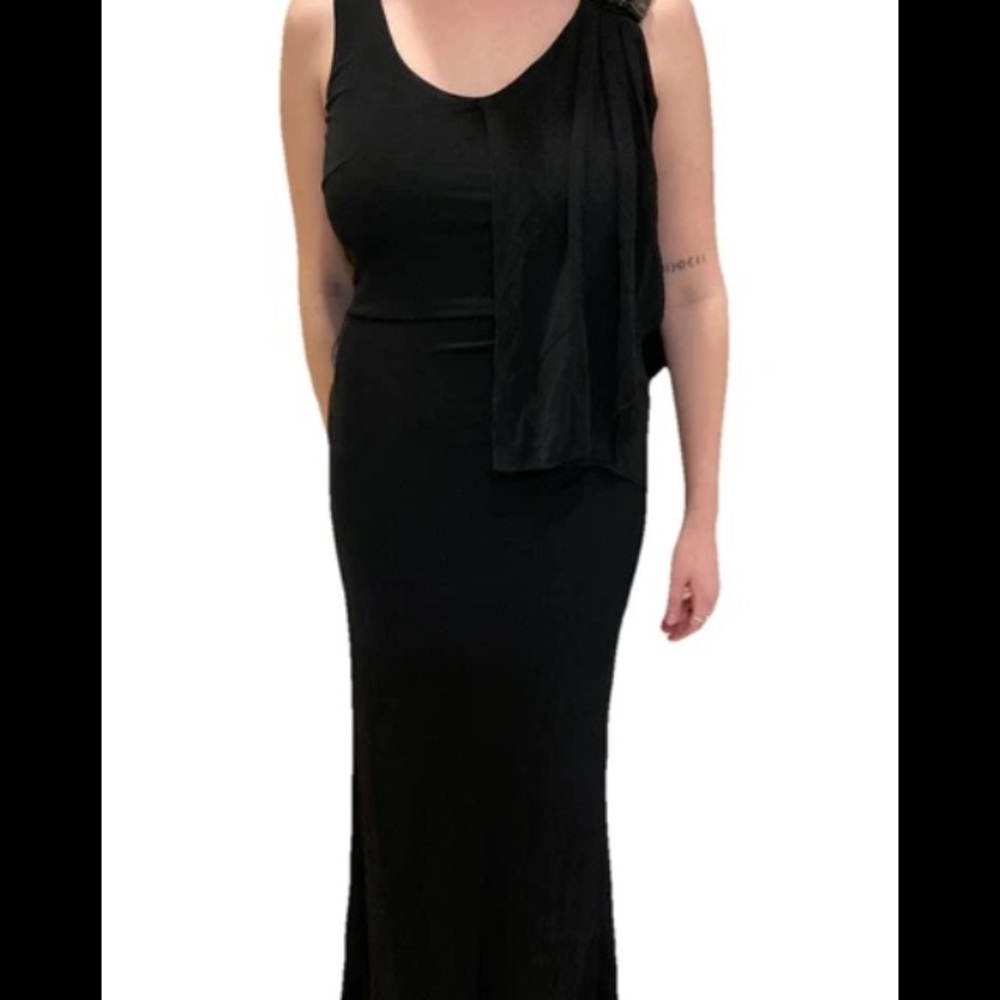 Badgley Mischka Collection Elegant Evening Black Sleeveless Dress